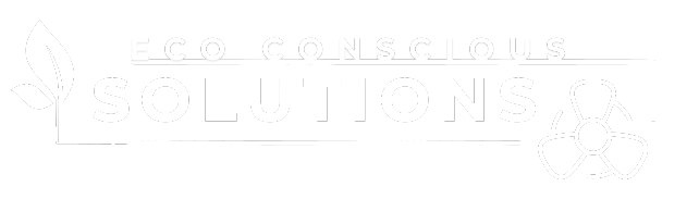 Eco Conscious Solutions logo. A design with a leaf, the text ECO CONSCIOUS SOLUTIONS, and a fan. Eco-friendly solutions in Cheverly, Maryland.