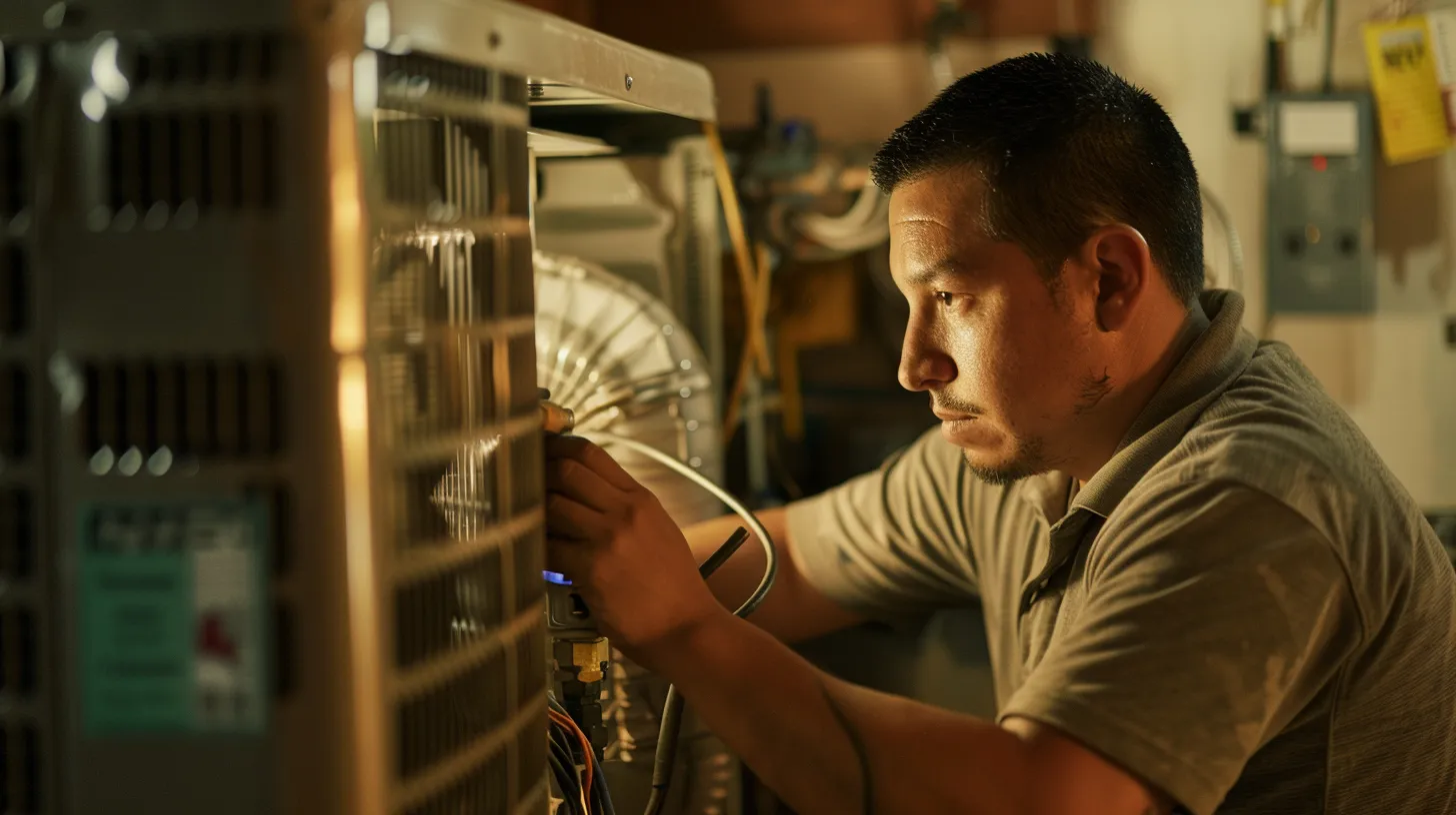 hvac contractor fixing air conditioner in home