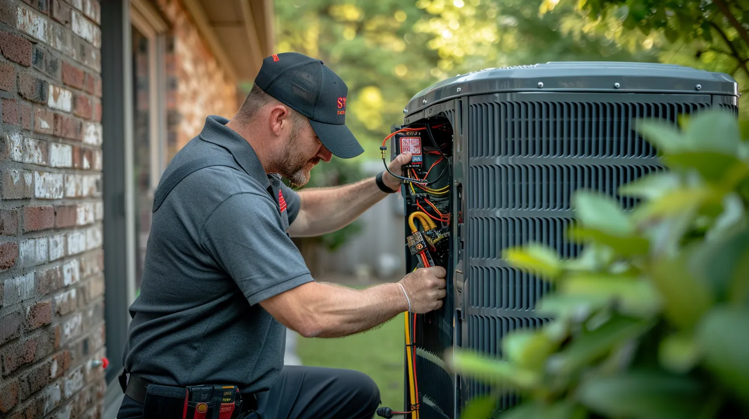 hvac contractor fixing air conditioner in home