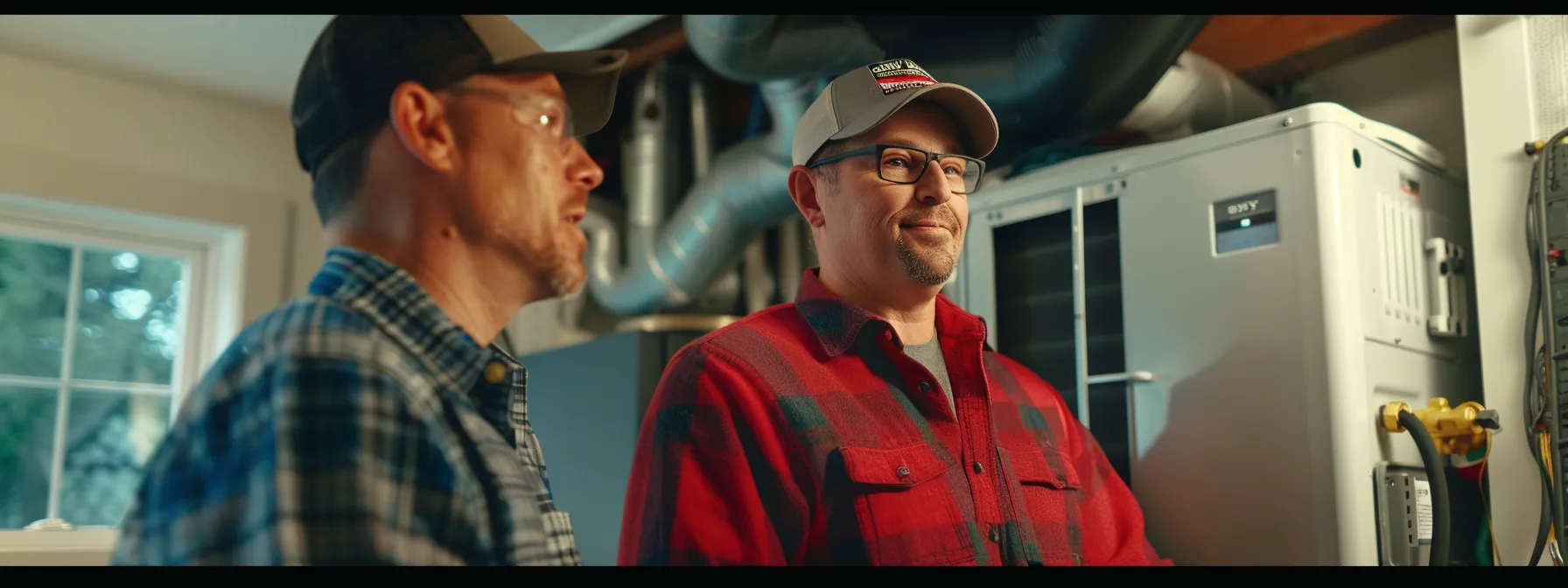 homeowner and technician around an hvac system