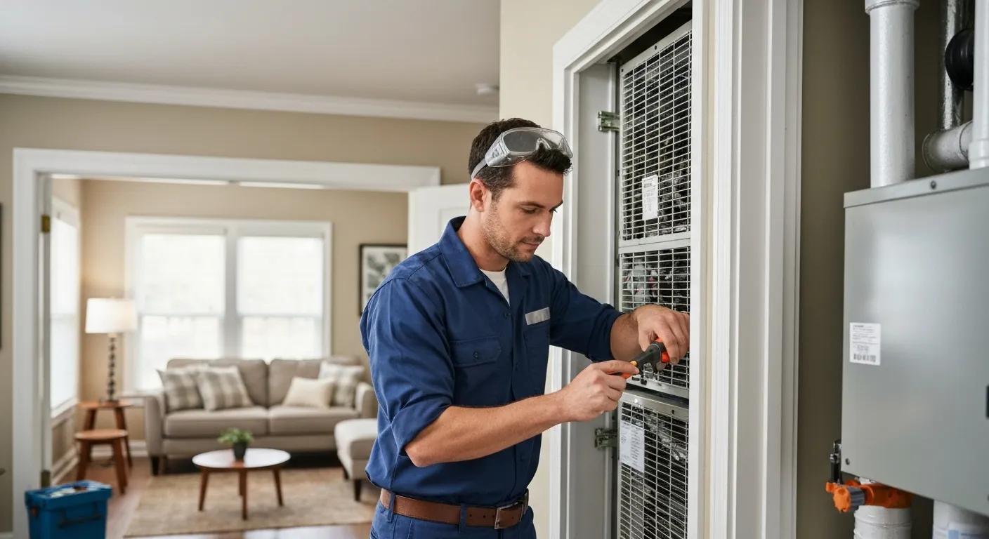 Professional HVAC technician installing indoor air handler in Cheverly MD