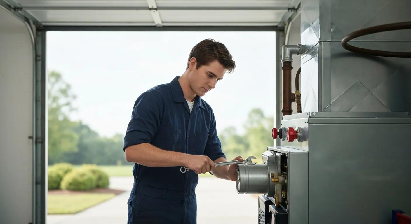 HVAC technician performing maintenance on a furnace, emphasizing the importance of regular servicing for efficient heating and safety in Cheverly, MD.