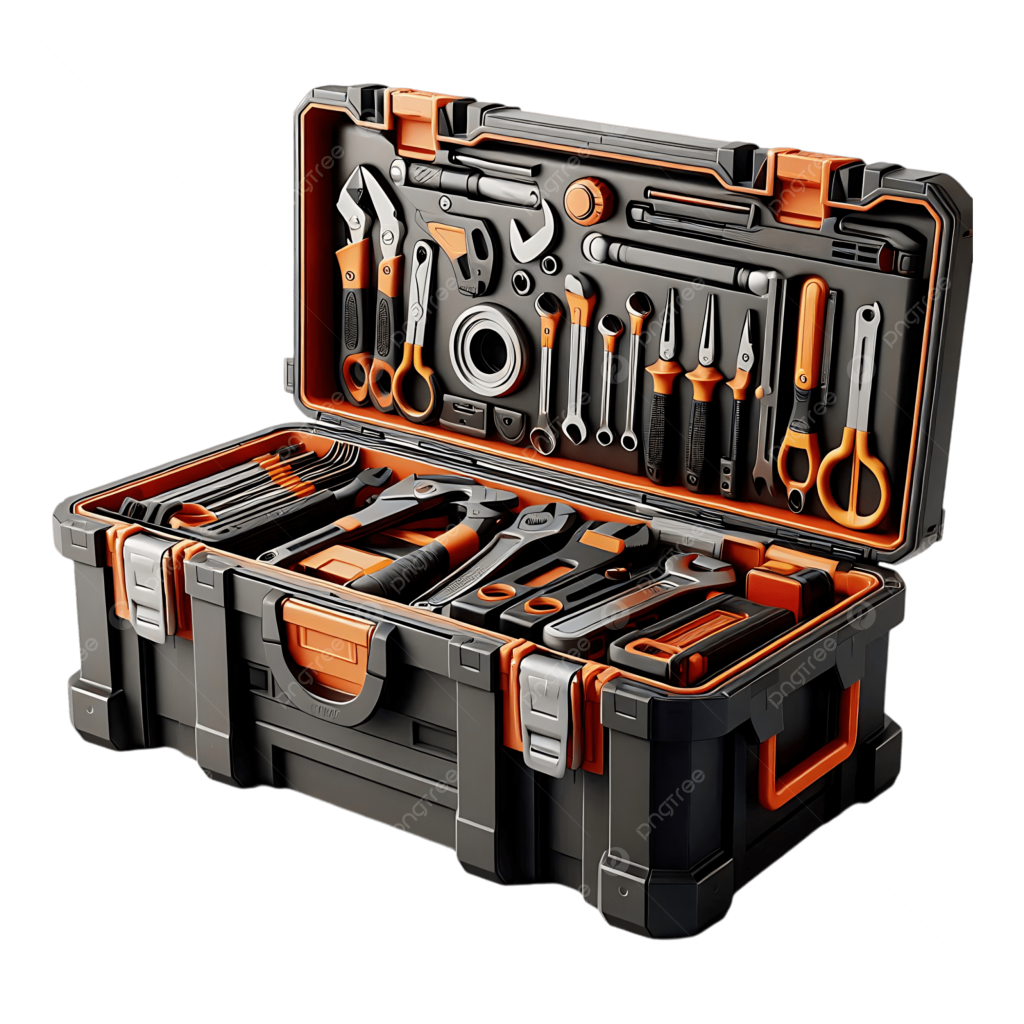 Open toolbox featuring an array of tools in black and orange, neatly organized. Essential equipment for any handyman in Cheverly, Maryland.