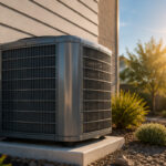 Air conditioning unit on a concrete pad outside a home, suggesting an AC installation and readiness for the heat in Cheverly, Maryland.